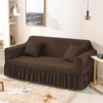 Bubble Fabric Turkish Style Sofa Cover Dark Brown 3 Seater