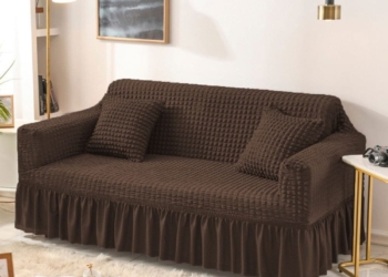 Bubble Fabric Turkish Style Sofa Cover Dark Brown 3 Seater