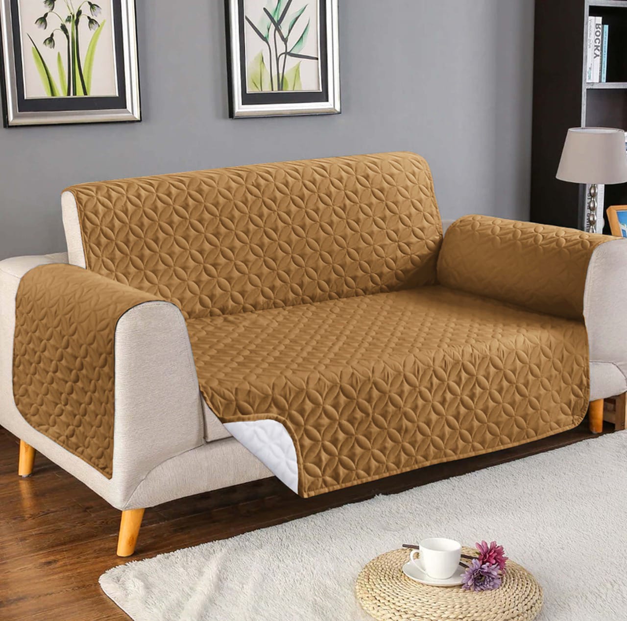 Quilted Sofa Cover (Brown Color)