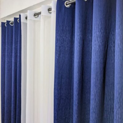 Organza + Plain Curtain Combo (Set of 3) – Blue & White Color
