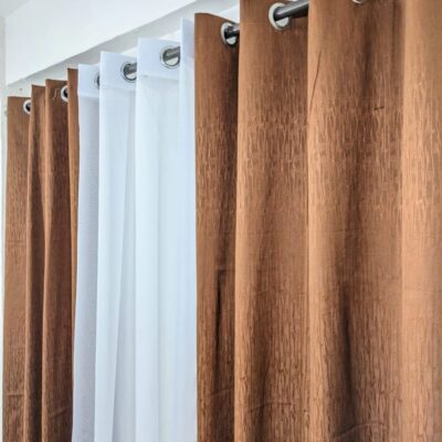 Organza + Plain Curtain Combo (Set of 3) – Copper Brown & White Color