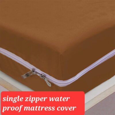Zipper Waterproof Mattress Cover – Single Bed (Brown Color)