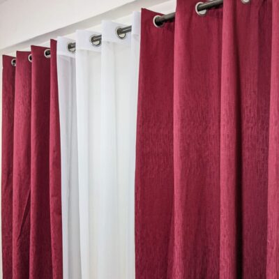 Organza + Plain Curtain Combo (Set of 3) – Maroon & White Color