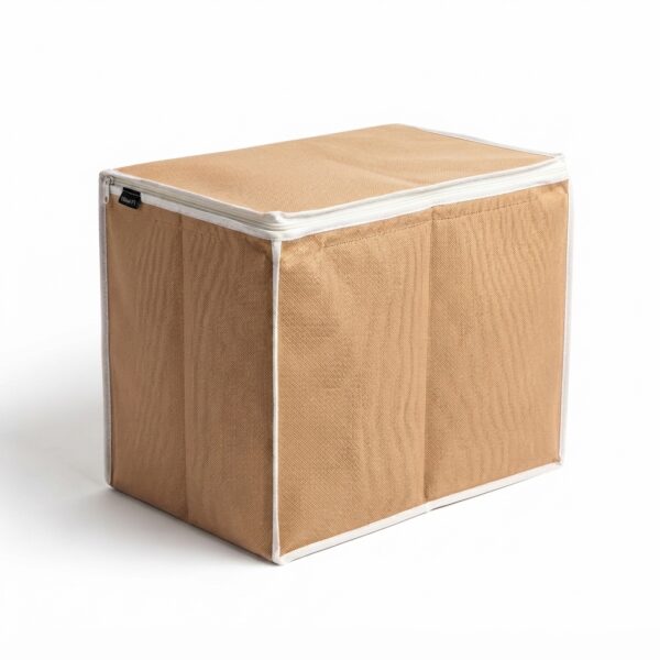 Foldable Storage Box with Zipper Lids - Multipurpose Organizer - Copper Brown Color
