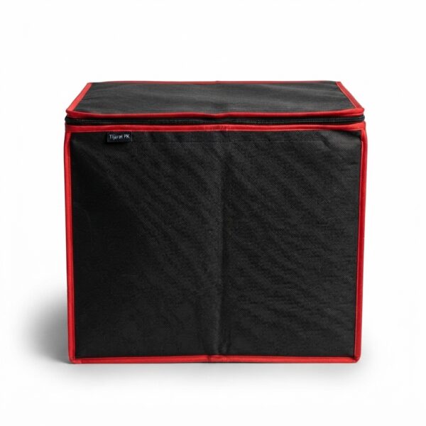 Foldable Storage Box with Zipper Lids - Multipurpose Organizer - Black & Red Color