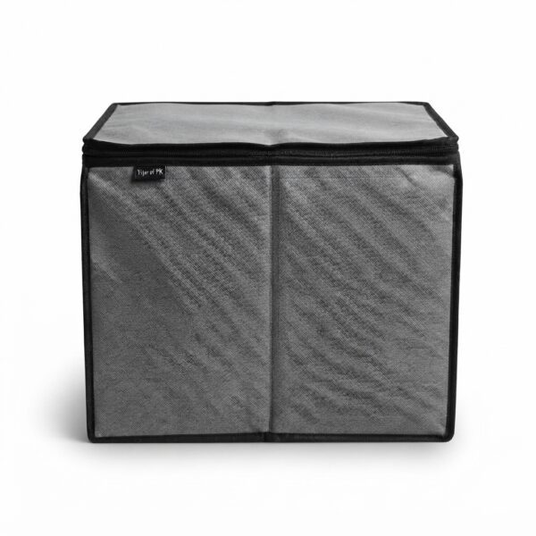 Foldable Storage Box with Zipper Lids - Multipurpose Organizer - Grey & Black Color